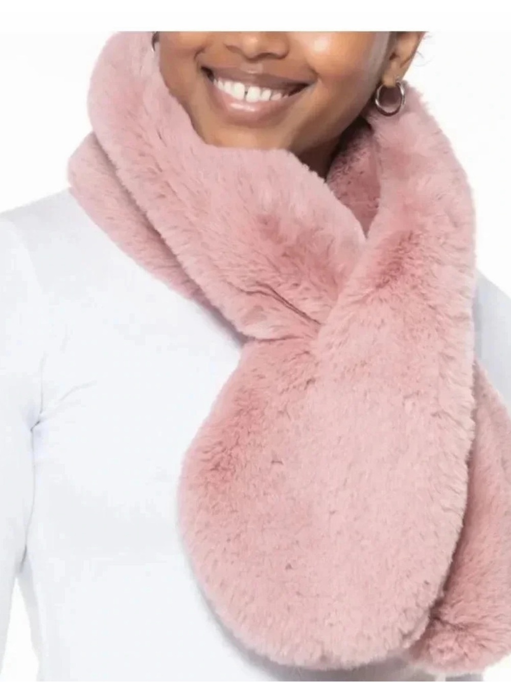 INC International Concepts Plush Pull-Through Faux-Fur Scarf in Blush Pink